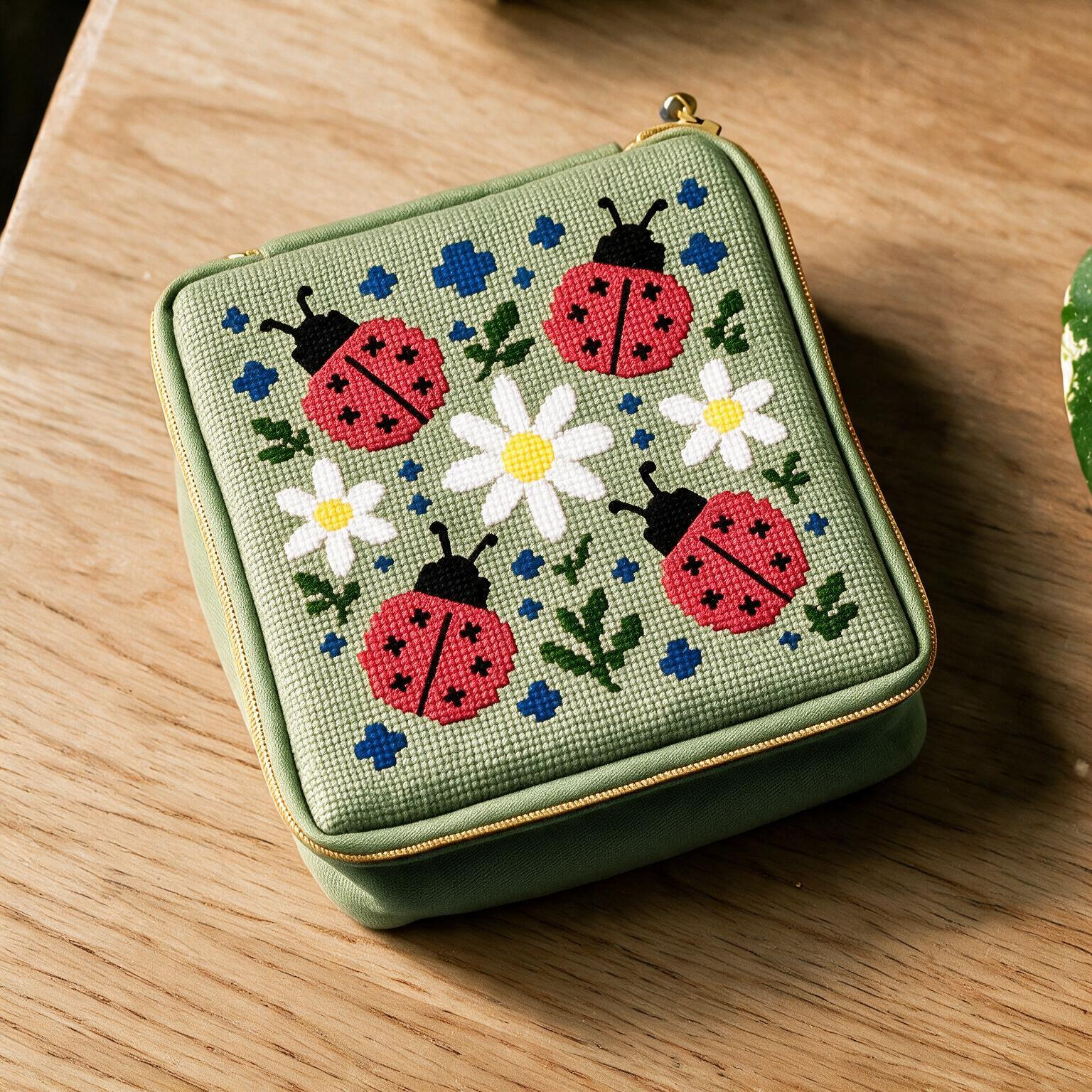 Marienkäfer Stickset für Anfänger – DIY Needlepoint Täschchen